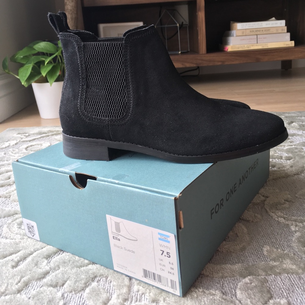Toms Black Suede Chelsea Ankle Boots